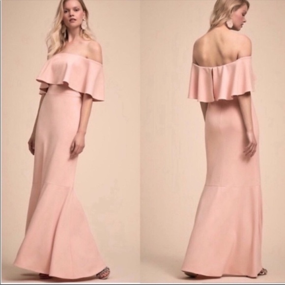 ANTHRO BHLDN DARA OFF SHOULDER FLOUNCE MAXI DRESS size 8 - Picture 1 of 11